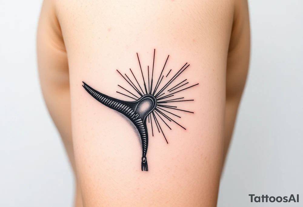 a black and white narrow zip running from the inside left hand forearm from the wrist to the elbow joint opening with the zip open for a copuple of inches from the elbow joint and shining out of the opening are rays of beautiful colors tattoo idea