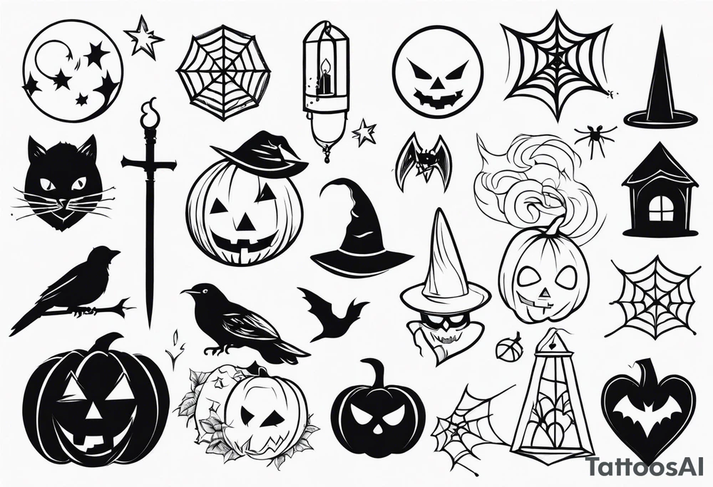 Halloween themed flash sheets tattoo idea