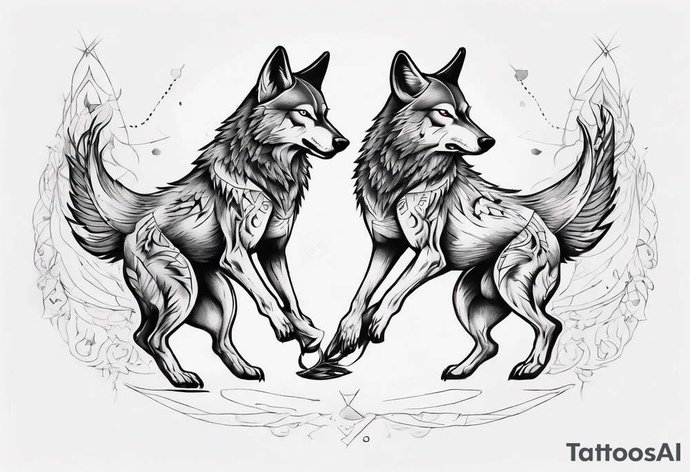 basic forms of two wolves dancing on their hind legs tattoo idea basic forms of two wolves dancing on their hind legs tattoo idea