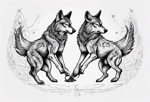 basic forms of two wolves dancing on their hind legs tattoo idea