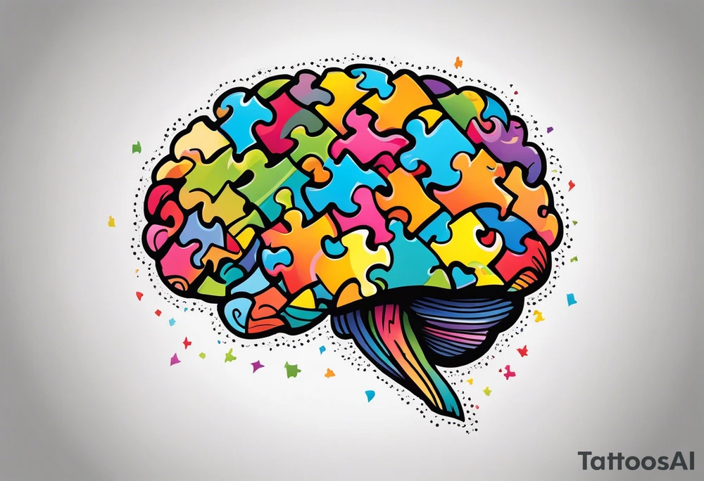 Colorful brain made of puzzle pieces tattoo idea