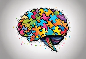 Colorful brain made of puzzle pieces tattoo idea