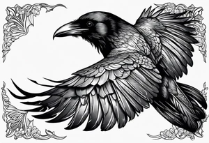 raven in flight seen from the back tattoo idea