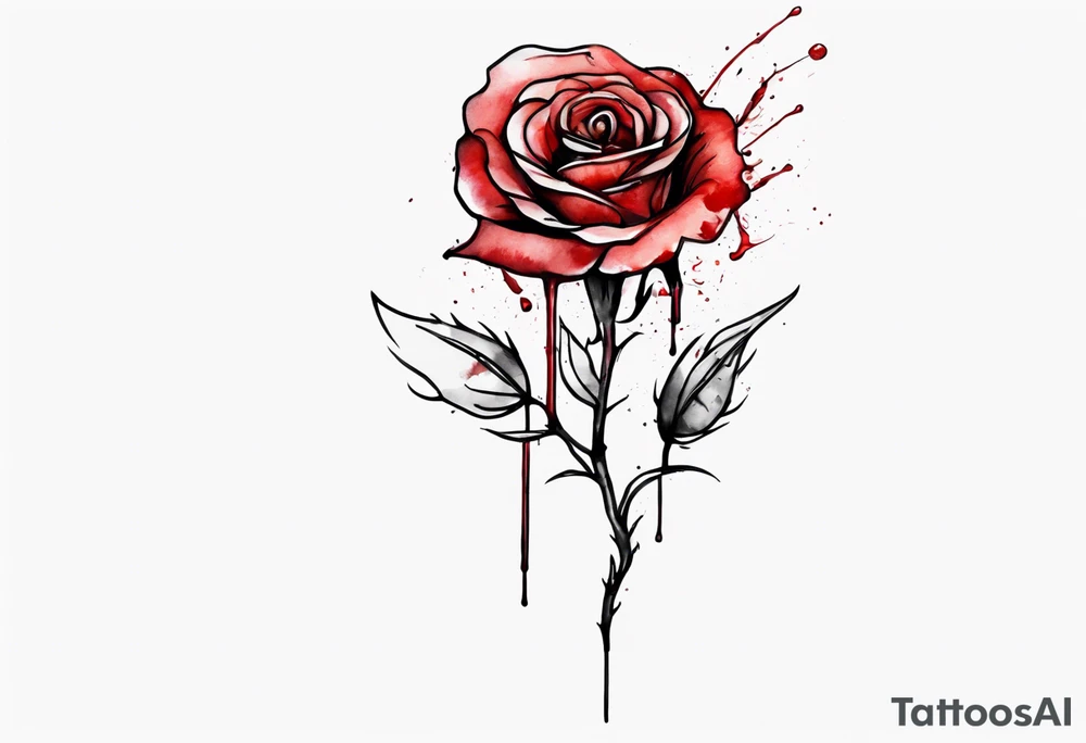 rose flower, one line, red blood dripping from the flower, tall, watercolor, with a T
placed in the stem tattoo idea