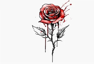 rose flower, one line, red blood dripping from the flower, tall, watercolor, with a T
placed in the stem tattoo idea