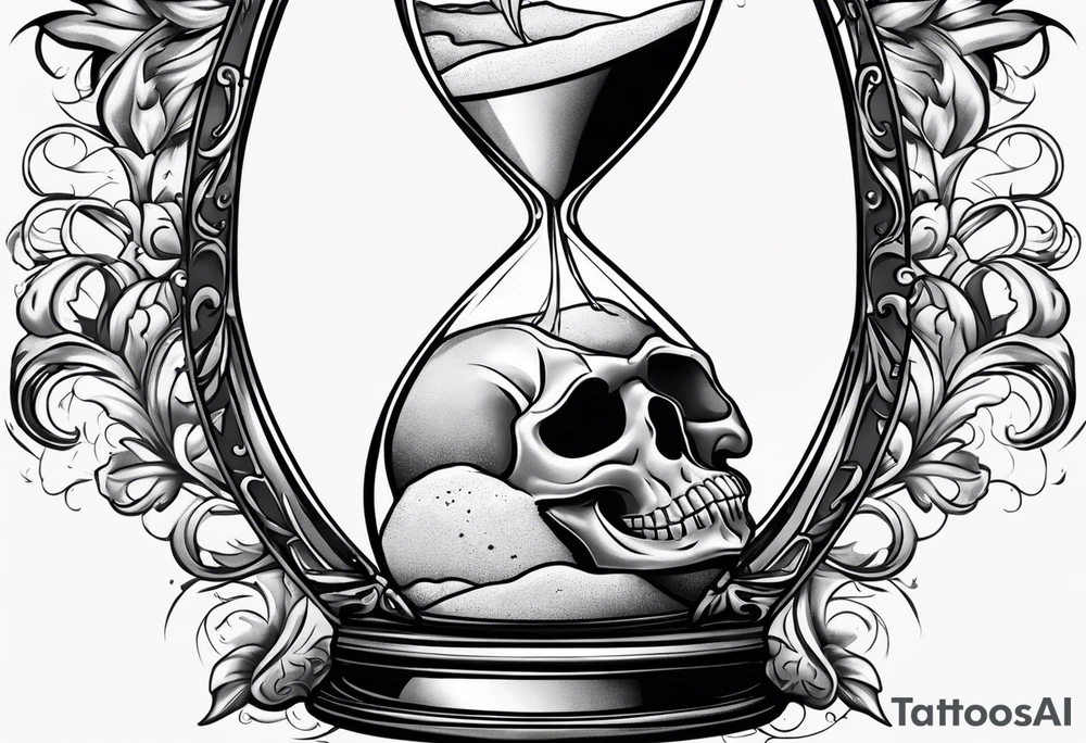 hour glass with skulls in the bottom with a broken bottom glass with the sand spilling out tattoo idea