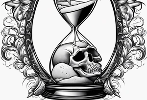 hour glass with skulls in the bottom with a broken bottom glass with the sand spilling out tattoo idea