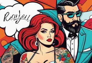 Busty Red haired woman with black haired bearded man tattoo idea