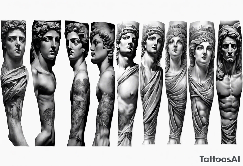 GREEK STATUES 
ARM SLEEVE 
REALISTIC tattoo idea