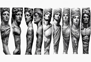GREEK STATUES 
ARM SLEEVE 
REALISTIC tattoo idea