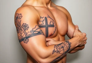 cast all your anxiety on him because he cares for you" with a cross and clouds over it tattoo idea