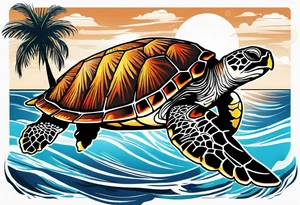 Sea turtle Beach tropical palm tres tattoo idea