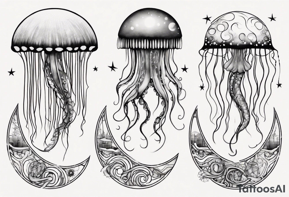 1 jellyfish swimming in front of the moon tattoo idea
