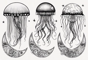 1 jellyfish swimming in front of the moon tattoo idea