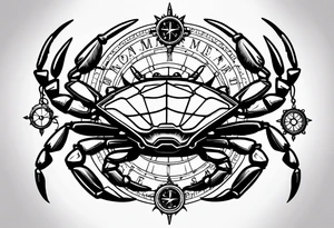 steampunk blue crab compass, nautical theme for a female tattoo idea