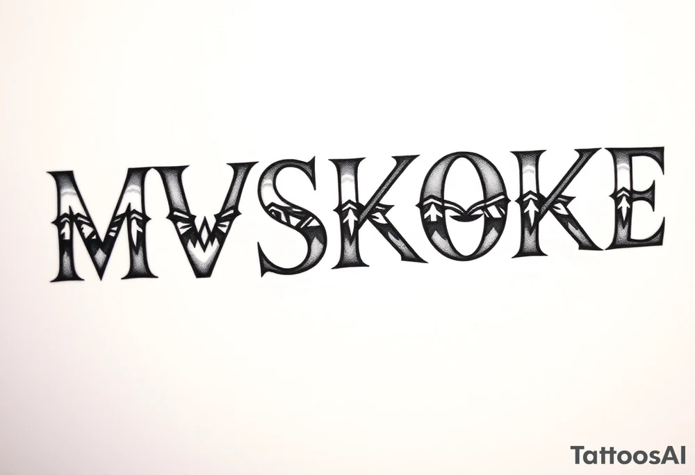 The word “MVSKOKE” shaded with Native American print tattoo idea