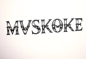 The word “MVSKOKE” shaded with Native American print tattoo idea