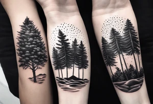 Pine trees that transform into palm trees at the beach tattoo idea