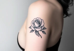 A tattoo on the forearm with a rose that goes around the forearm with space to put clouds red ink with a palm tattoo idea