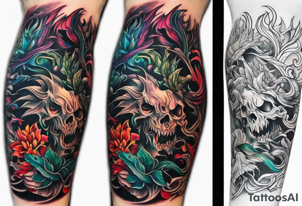eldritch beast arm sleeve tattoo idea
