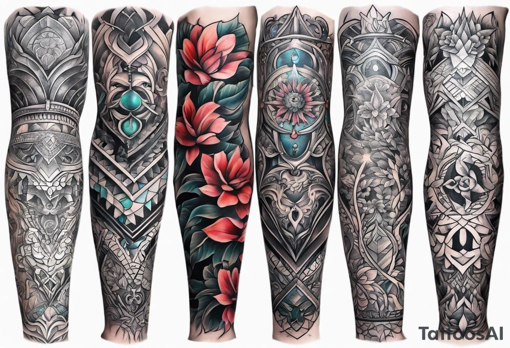 Full leg tattoo sleeve square tattoo idea