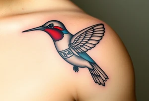 A hummingbird made of sand and hieroglyphs(only red , blue and black are possible colors) tattoo idea