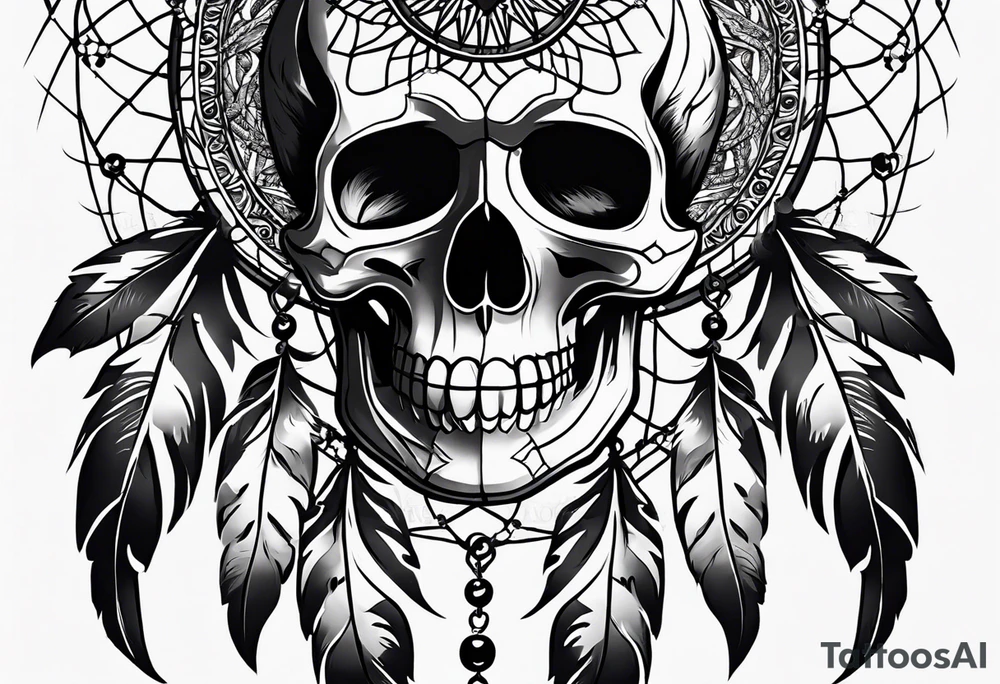 Dream catcher with multiple skulls with black flowers tattoo idea Dream catcher with multiple skulls with black flowers tattoo idea