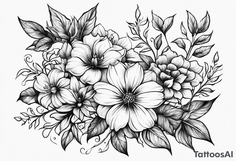 Flowers with vines and leaves tattoo idea