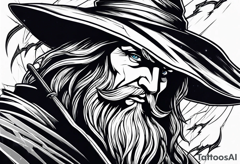 Wizard controlling lightning with a staff with blue arc ball tattoo idea Wizard controlling lightning with a staff with blue arc ball tattoo idea
