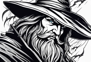 Wizard controlling lightning with a staff with blue arc ball tattoo idea
