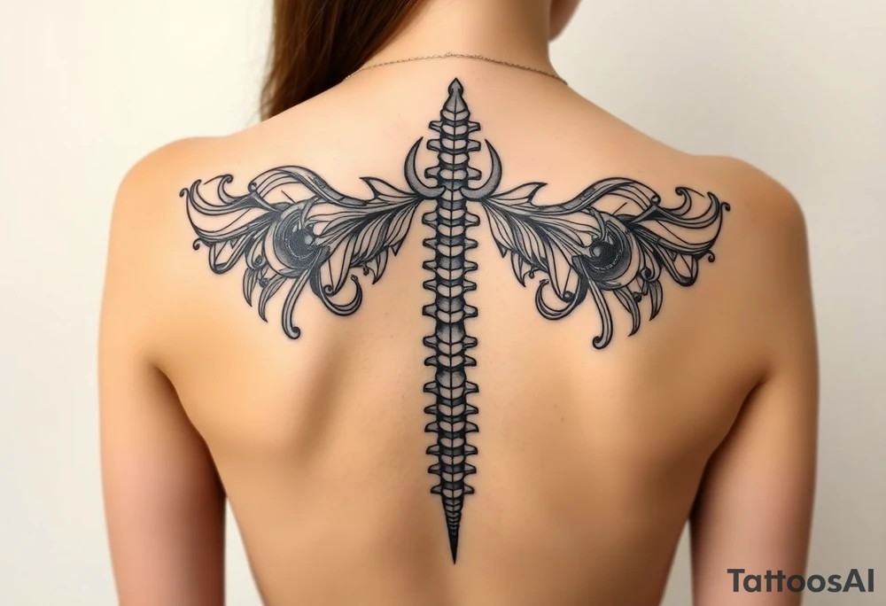 Spinal futuristic, full length, shoulders to lower back tattoo idea