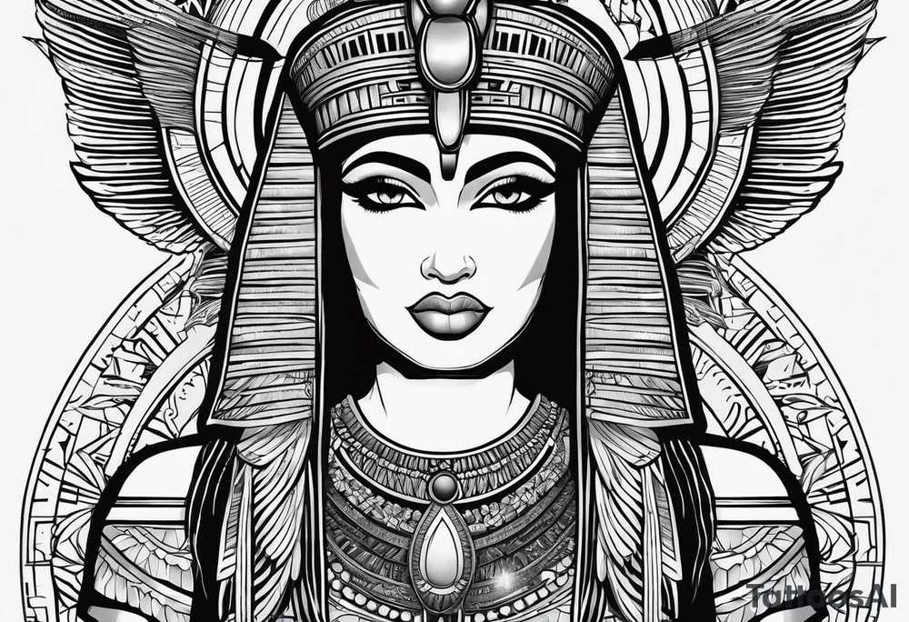 black and white Egyptian goddess Isis tattoo idea