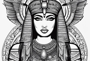 black and white Egyptian goddess Isis tattoo idea