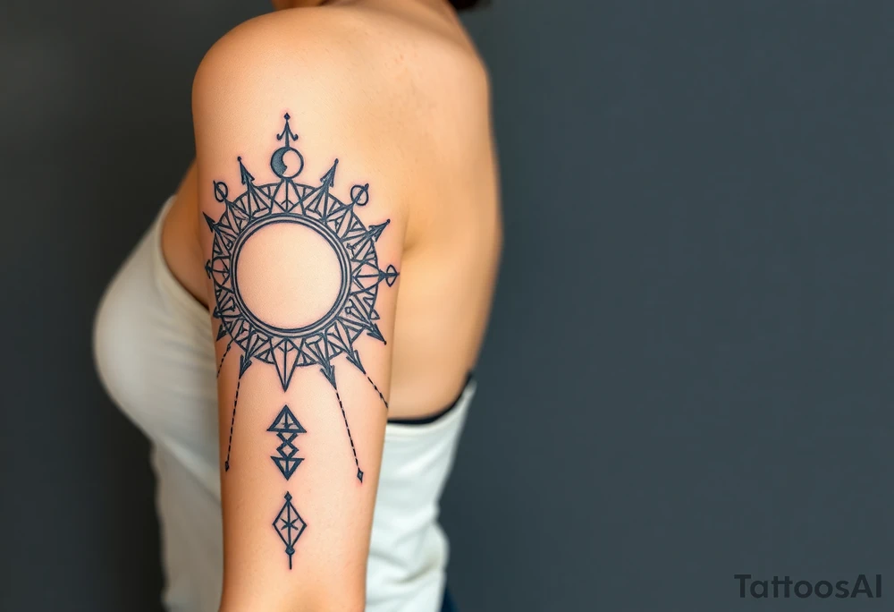 celestial sun and moon with constellation patterns runes in starry sky tattoo idea
