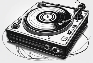 A recordplayer fineline minimalistic outline only tattoo idea