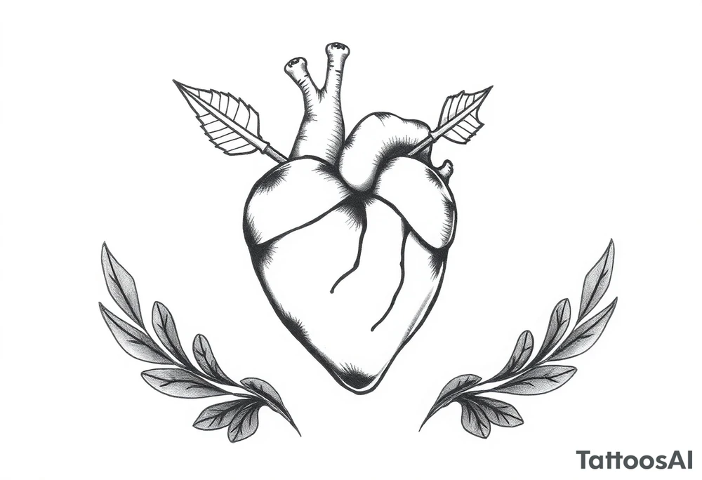 Detailed heart with an arrow inside tattoo idea