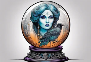 Madame leota haunted mansion in crystal ball on gothic stand with raven at side tattoo idea