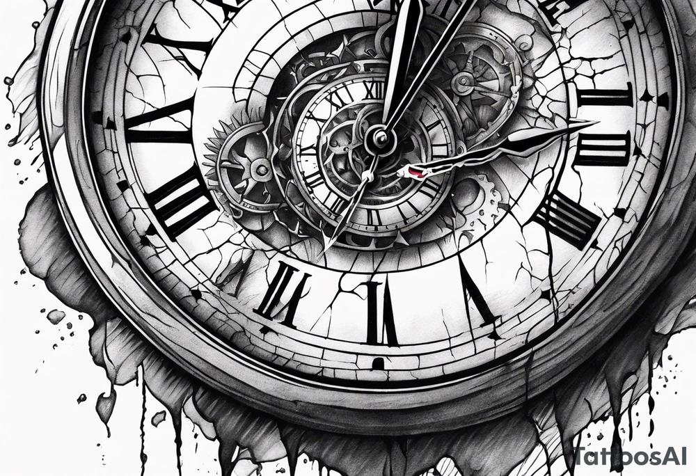 vintage cracked clock bleeding tattoo idea