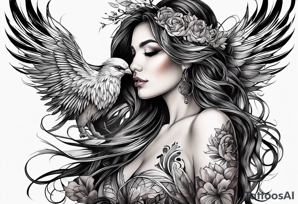 femme nu avec un tatou de phoenix tattoo idea