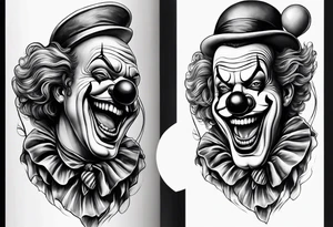 A clown grabbing the leg of another clown tattoo idea