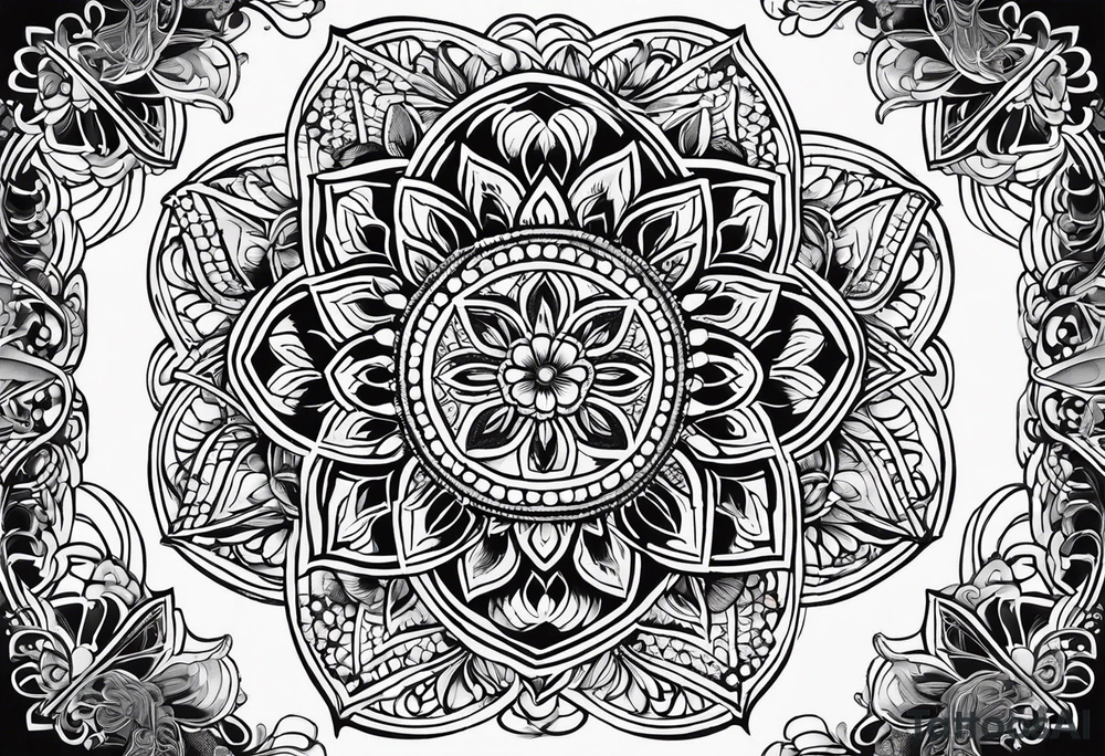 flower of life with henna pattern for sleeve tattoo idea