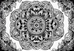 flower of life with henna pattern for sleeve tattoo idea