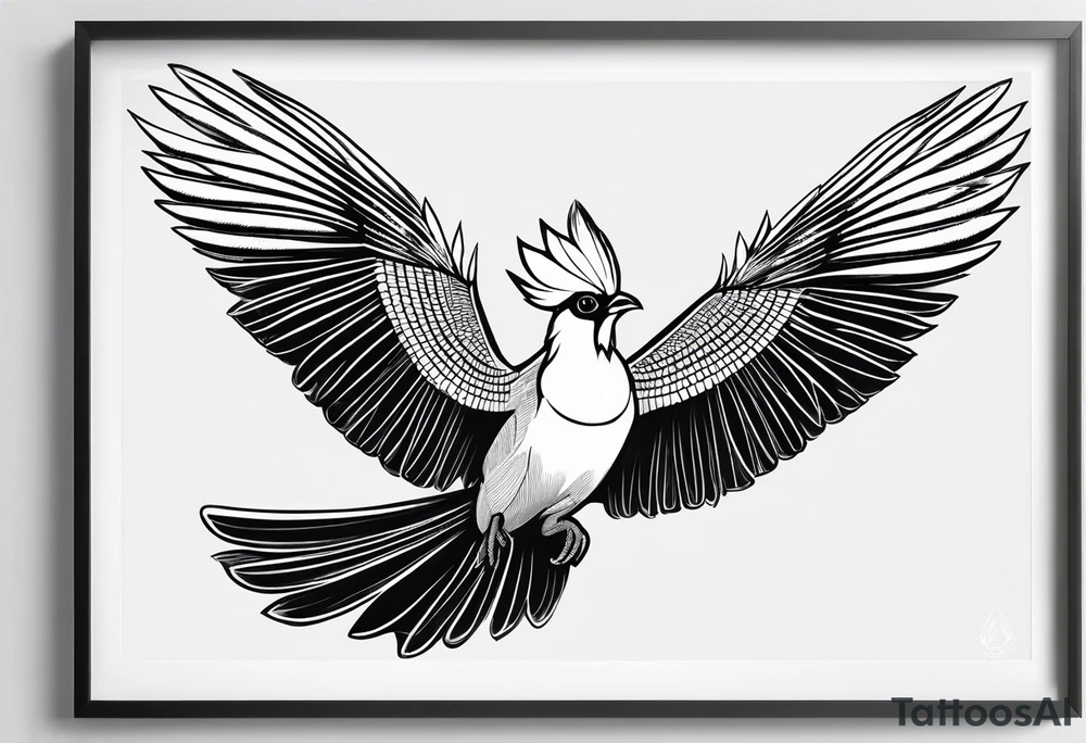 Turaco bird with wingspan from above tattoo idea