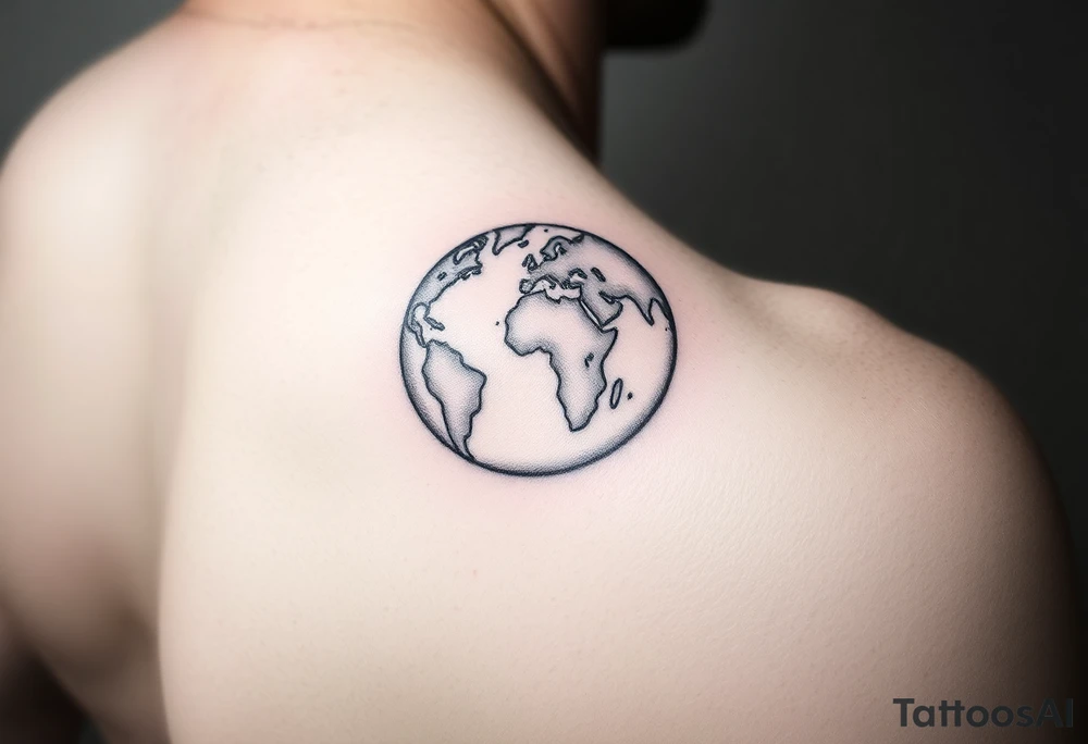 a globe with Lilly’s world and 16.05.23 on the shoulder tattoo idea