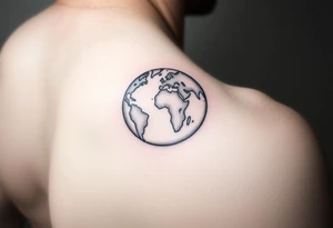 a globe with Lilly’s world and 16.05.23 on the shoulder tattoo idea