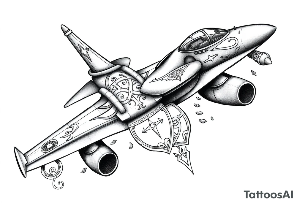 F4 phantom with celtic tribal and memorial dog tags tattoo idea