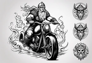 Viking on a motorcycle riding along the ocean tattoo idea