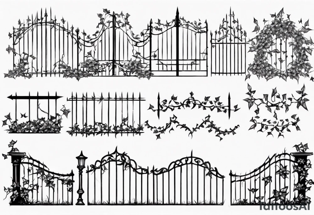 metal fence with pointy ivy tattoo idea
