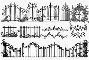metal fence with pointy ivy tattoo idea