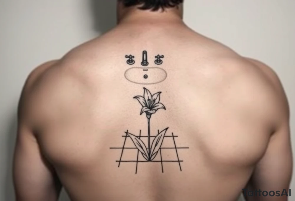 bathroom sink on tile floor with lily coming up out of the floor tattoo idea
